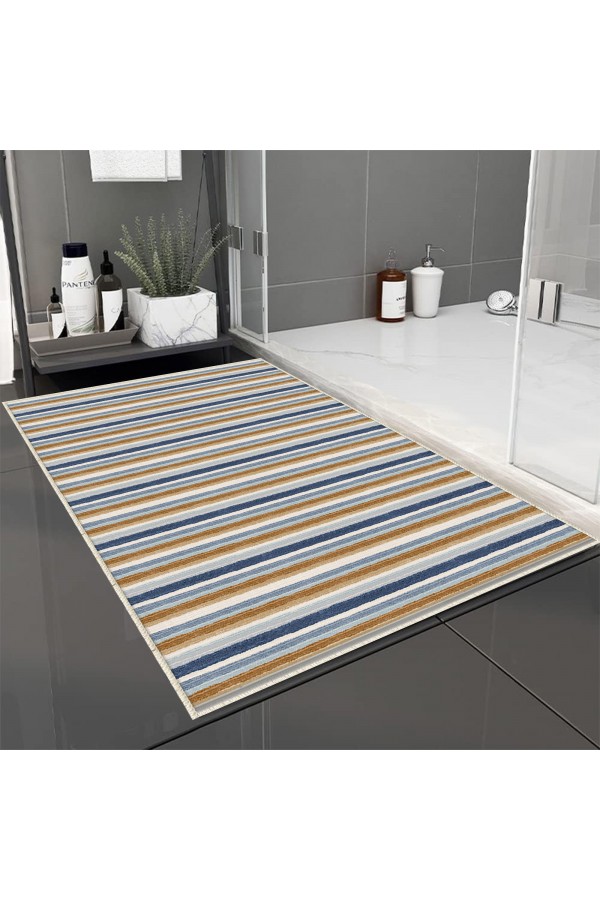 Gri Siyah Çizgi Desenli Tekli Banyo Paspas Halısı Kaymaz Yıkanabilir Gri Siyah Çizgi Desenli Tekli Banyo Paspas Halısı Kaymaz Yıkanabilir