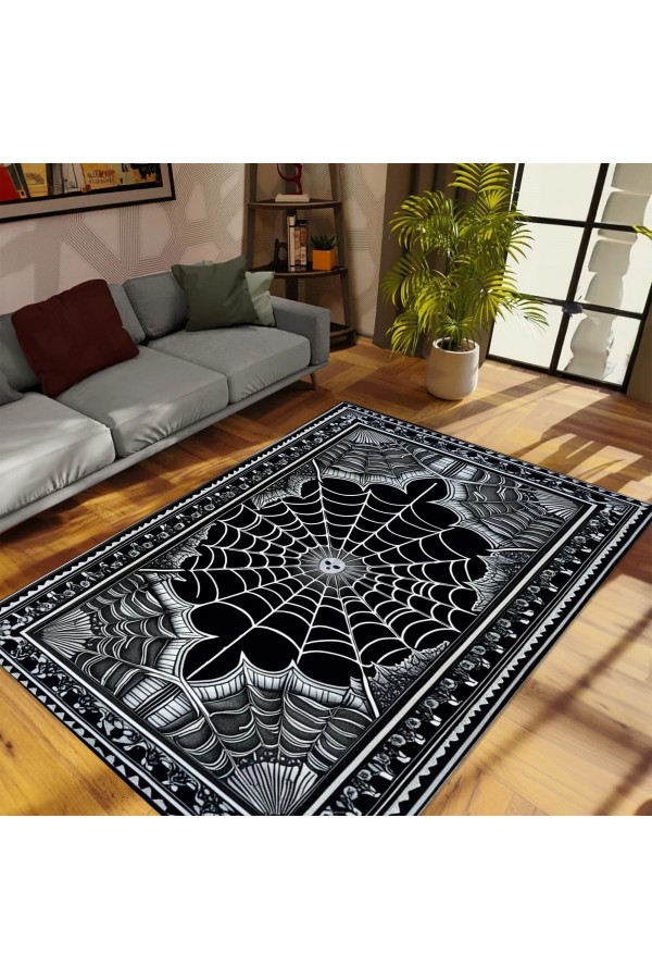 Gotik Örümcek Ağı Desenli Dokuma Şönil Kilim Halı Yıkanabilir Salon Oturma Odası Mutfak Halısı