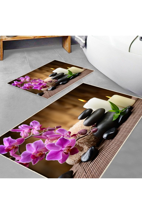 Mumlu Spa Çiçek Desenli 2 li Klozet Takımı Banyo Paspas Halısı Kaymaz Yıkanabilir Mumlu Spa Çiçek Desenli 2 li Klozet Takımı Banyo Paspas Halısı Kaymaz Yıkanabilir