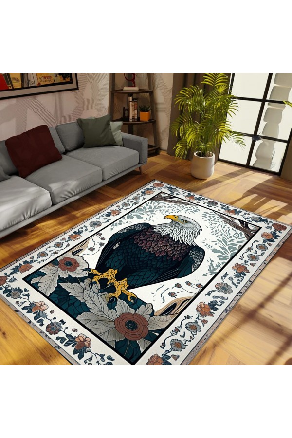 Kartal Desenli Dokuma Şönil Kilim Halı Yıkanabilir Salon Oturma Odası Mutfak Halısı