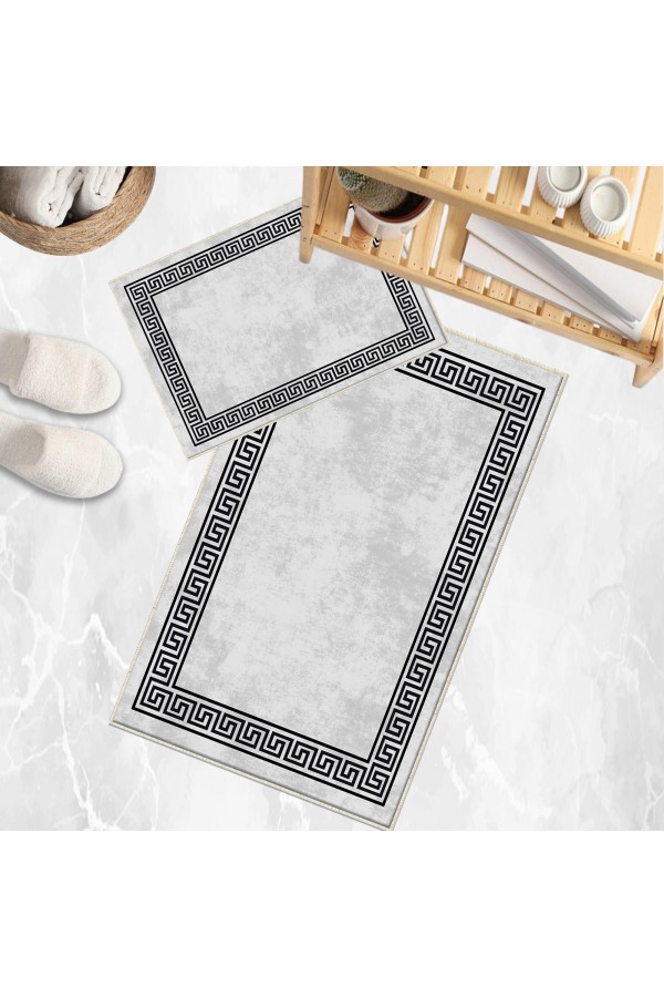 Gri Kilit Desenli 2 li Klozet Takımı Banyo Paspas Halısı Kaymaz Yıkanabilir Gri Kilit Desenli 2 li Klozet Takımı Banyo Paspas Halısı Kaymaz Yıkanabilir