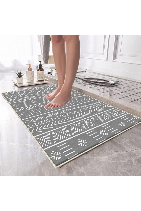 Beyaz Gri Retro Desenli Tekli Banyo Paspas Halısı Kaymaz Yıkanabilir Beyaz Gri Retro Desenli Tekli Banyo Paspas Halısı Kaymaz Yıkanabilir