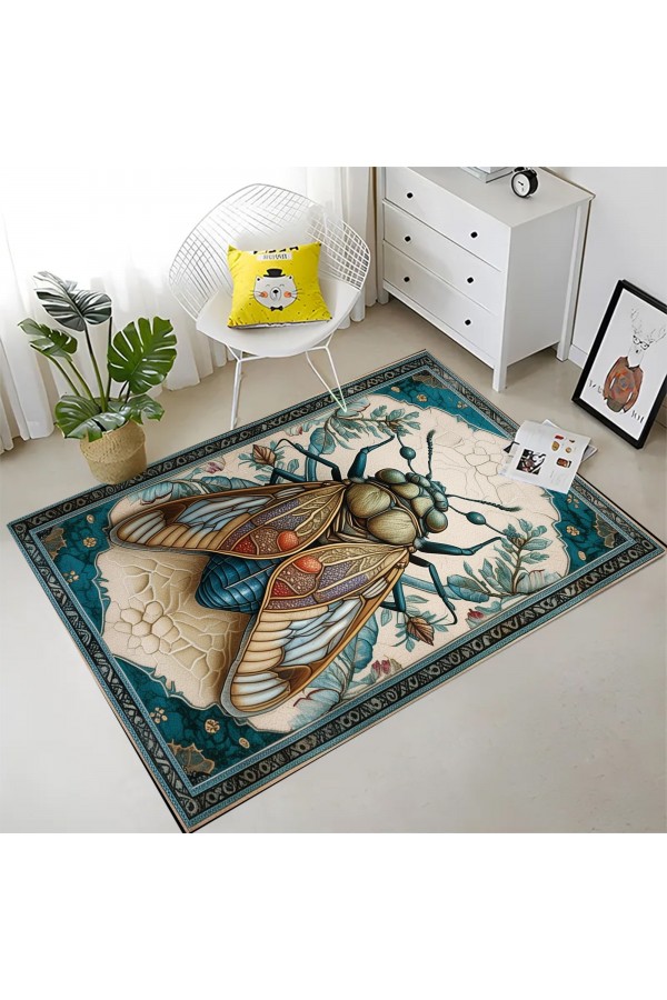 Ağustos Böceği Desenli Dokuma Şönil Kilim Halı Yıkanabilir Salon Oturma Odası Mutfak Halısı