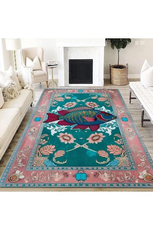 Retro Balık Desenli Dokuma Şönil Kilim Halı Yıkanabilir Salon Oturma Odası Mutfak Halısı Retro Balık Desenli Dokuma Şönil Kilim Halı Yıkanabilir Salon Oturma Odası Mutfak Halısı