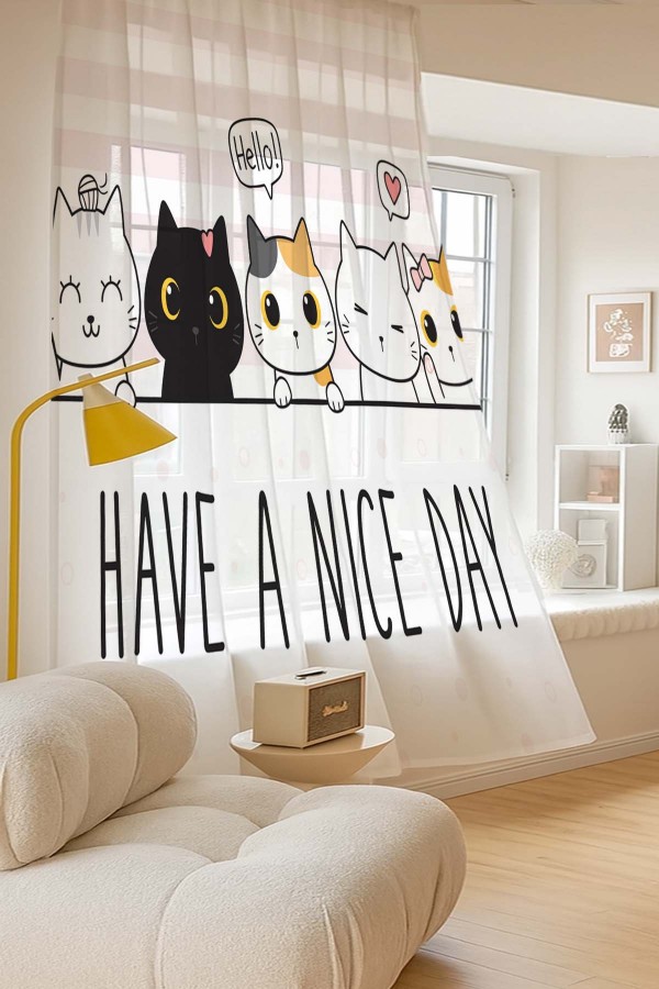 Minik Kedili Desenli Dijital Baskı Fon Perde Salon Mutfak Yatak Odası 140x260cm Minik Kedili Desenli Dijital Baskı Fon Perde Salon Mutfak Yatak Odası 140x260cm