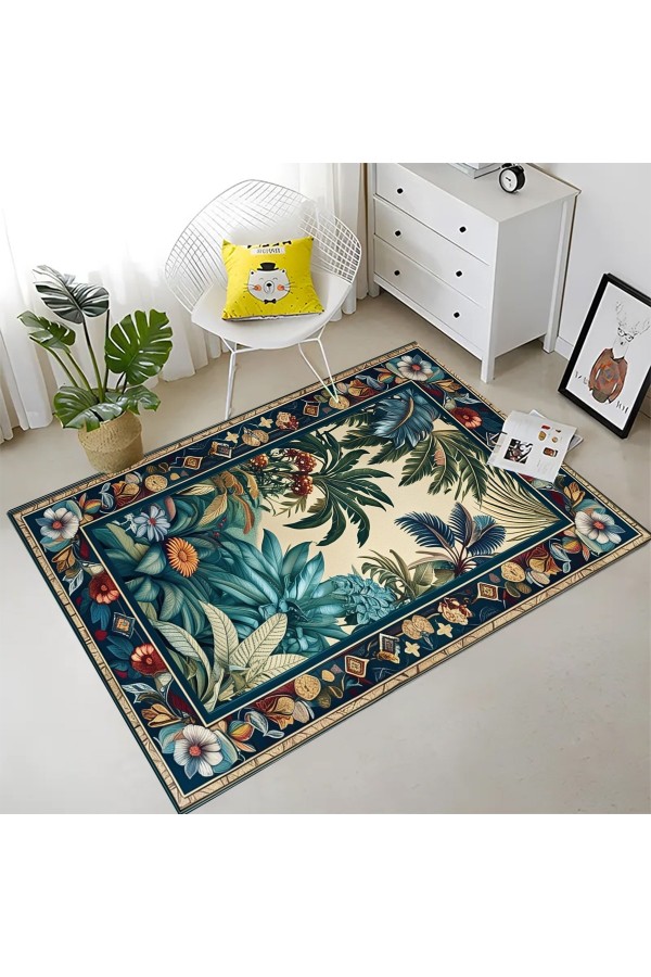 Tropik Orman Desenli Dokuma Şönil Kilim Halı Yıkanabilir Salon Oturma Odası Mutfak Halısı
