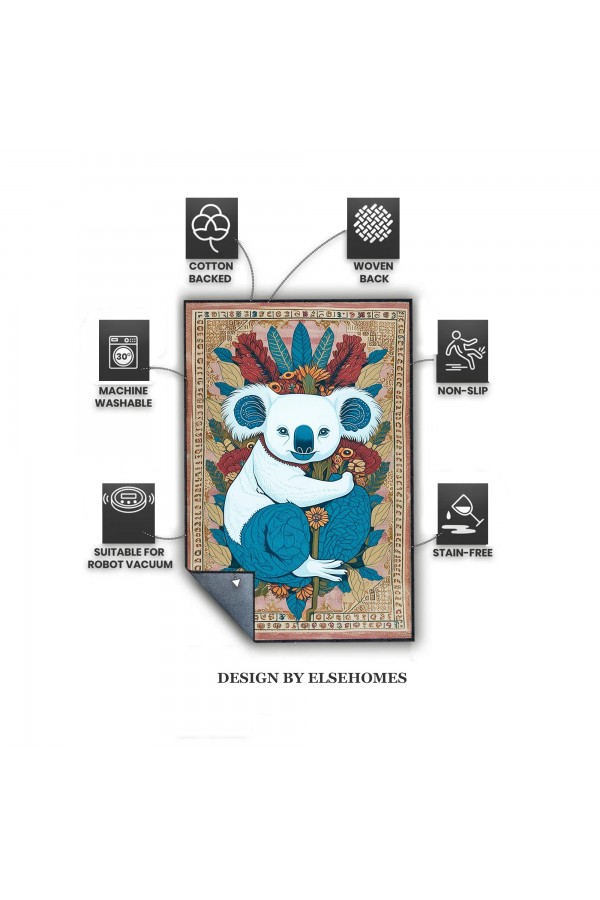 Retro Koala Desenli Dokuma Şönil Kilim Halı Yıkanabilir Salon Oturma Odası Mutfak Halısı
