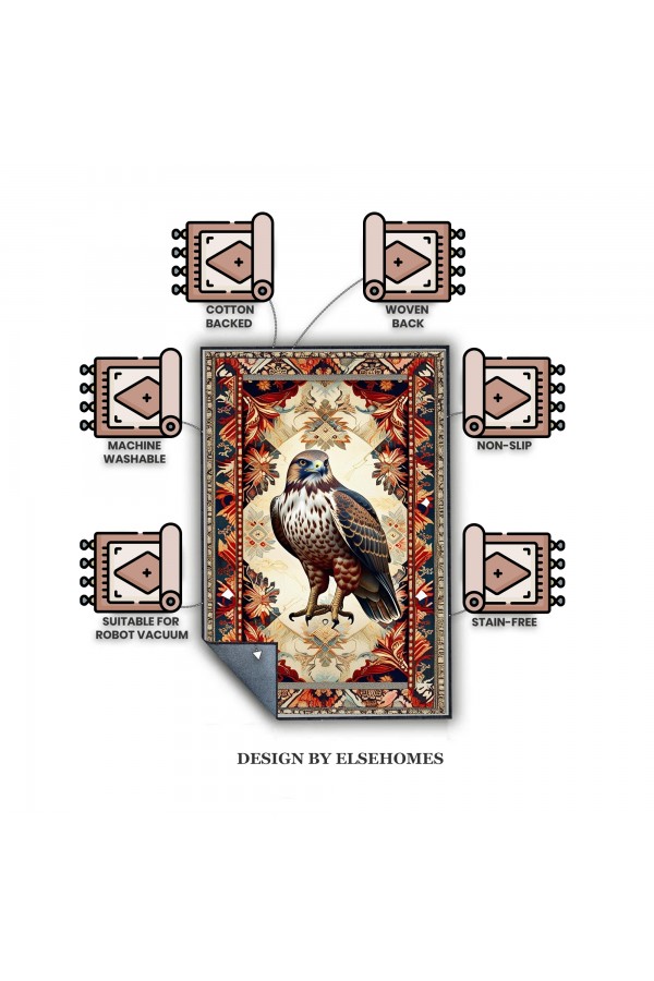 Retro Atmaca Desenli Dokuma Şönil Kilim Halı Yıkanabilir Salon Oturma Odası Mutfak Halısı
