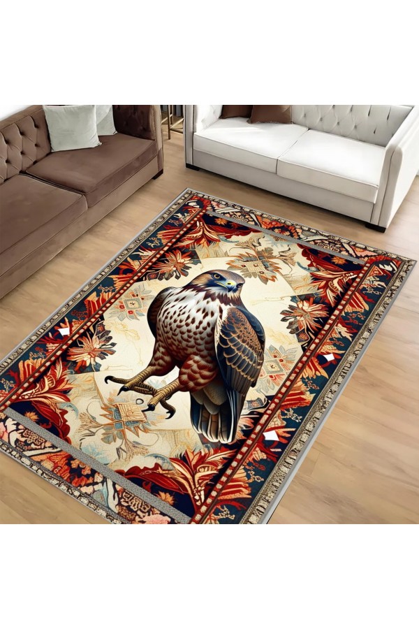 Retro Atmaca Desenli Dokuma Şönil Kilim Halı Yıkanabilir Salon Oturma Odası Mutfak Halısı