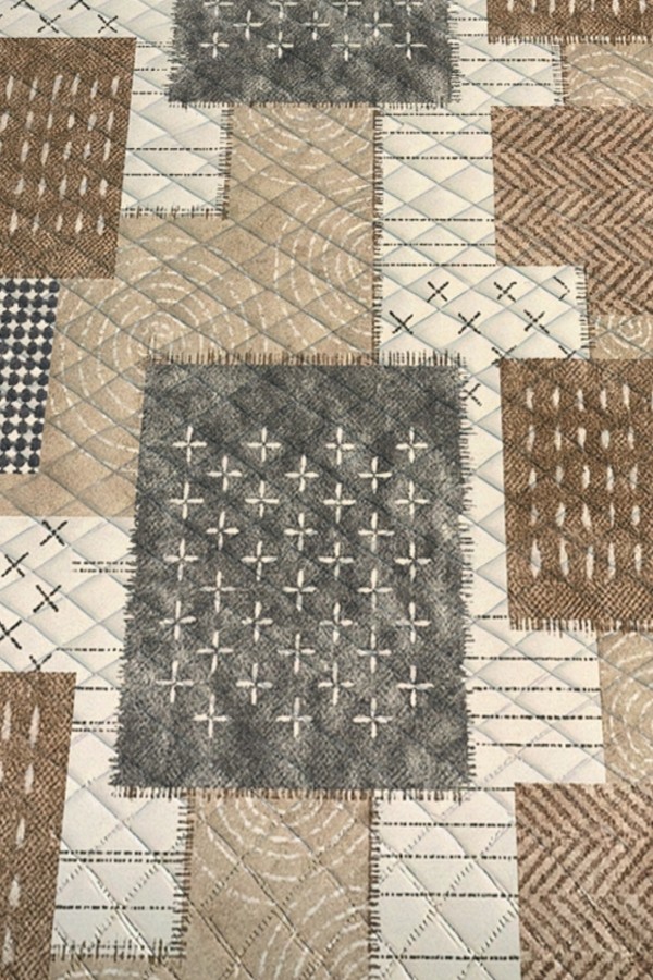 Kahverengi Geometrik Retro Desenli Çift Kişilik Pike Takımı Yatak Örtüsü