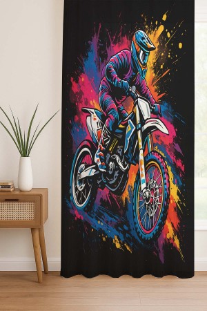 Renkli Motorcu Desenli Dijital Baskı Fon Perde Salon Mutfak Yatak Odası 140x260cm Renkli Motorcu Desenli Dijital Baskı Fon Perde Salon Mutfak Yatak Odası 140x260cm