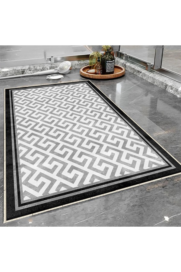 Mavi Eskitme Çizgi Desenli Tekli Banyo Paspas Halısı Kaymaz Yıkanabilir