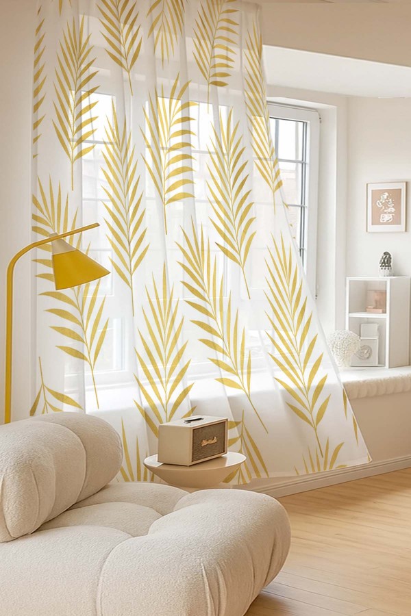 Altın Palmiye Yaprak Desenli Dijital Baskı Fon Perde Salon Mutfak Yatak Odası 140x260cm Altın Palmiye Yaprak Desenli Dijital Baskı Fon Perde Salon Mutfak Yatak Odası 140x260cm