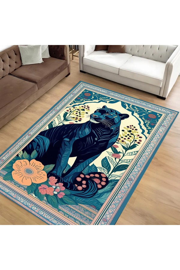 Jaguar Desenli Dokuma Şönil Kilim Halı Yıkanabilir Salon Oturma Odası Mutfak Halısı