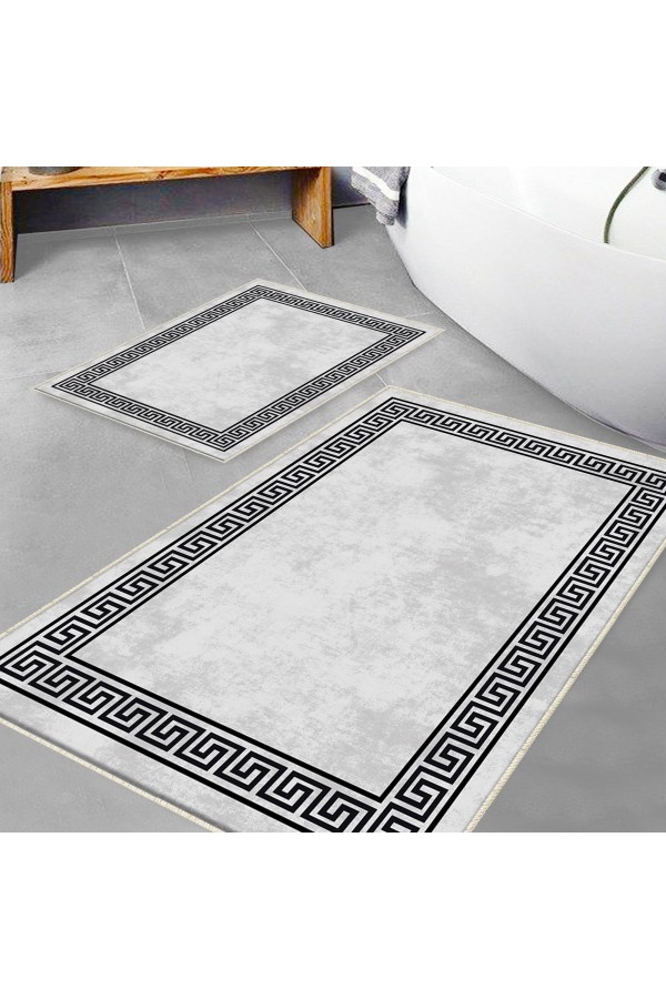 Gri Kilit Desenli 2 li Klozet Takımı Banyo Paspas Halısı Kaymaz Yıkanabilir Gri Kilit Desenli 2 li Klozet Takımı Banyo Paspas Halısı Kaymaz Yıkanabilir