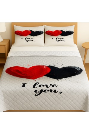 Love You Kalpler Desenli Çift Kişilik Pike Takımı Yatak Örtüsü Love You Kalpler Desenli Çift Kişilik Pike Takımı Yatak Örtüsü