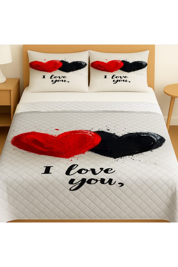 Love You Kalpler Desenli Çift Kişilik Pike Takımı Yatak Örtüsü Love You Kalpler Desenli Çift Kişilik Pike Takımı Yatak Örtüsü