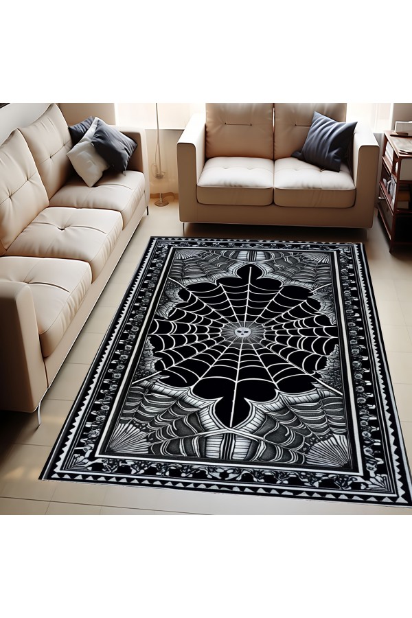 Gotik Örümcek Ağı Desenli Dokuma Şönil Kilim Halı Yıkanabilir Salon Oturma Odası Mutfak Halısı