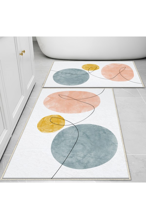 Renkli Minimal Desenli 2 li Klozet Takımı Banyo Paspas Halısı Kaymaz Yıkanabilir Renkli Minimal Desenli 2 li Klozet Takımı Banyo Paspas Halısı Kaymaz Yıkanabilir