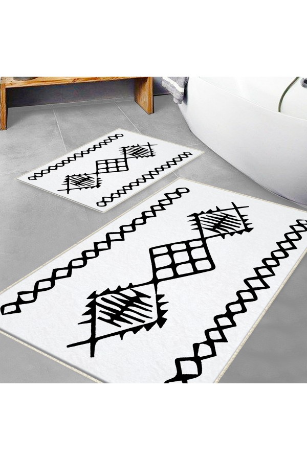 Turuncu Siyah Geometrik Desenli 2 li Klozet Takımı Banyo Paspas Halısı Kaymaz Yıkanabilir Turuncu Siyah Geometrik Desenli 2 li Klozet Takımı Banyo Paspas Halısı Kaymaz Yıkanabilir