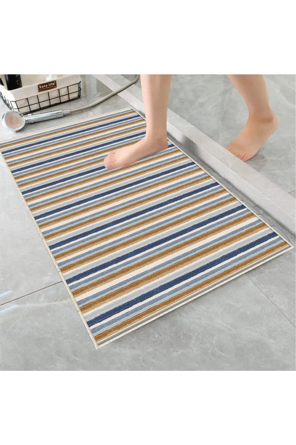 Gri Siyah Çizgi Desenli Tekli Banyo Paspas Halısı Kaymaz Yıkanabilir Gri Siyah Çizgi Desenli Tekli Banyo Paspas Halısı Kaymaz Yıkanabilir