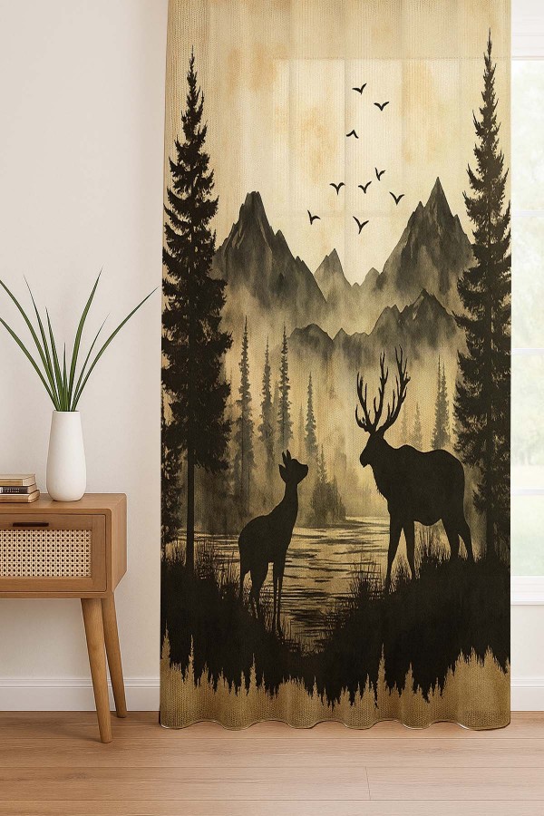 Dağ Manzaralı Geyik Desenli Dijital Baskı Fon Perde Salon Mutfak Yatak Odası 140x260cm Dağ Manzaralı Geyik Desenli Dijital Baskı Fon Perde Salon Mutfak Yatak Odası 140x260cm