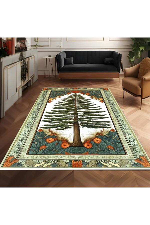Ağaç Retro Desenli Dokuma Şönil Kilim Halı Yıkanabilir Salon Oturma Odası Mutfak Halısı