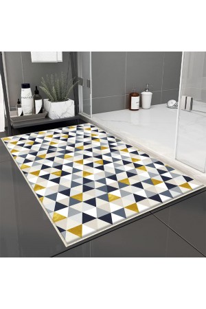 Sarı Bordür Desenli Tekli Banyo Paspas Halısı Kaymaz Yıkanabilir Sarı Bordür Desenli Tekli Banyo Paspas Halısı Kaymaz Yıkanabilir
