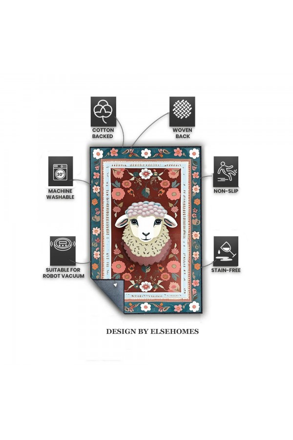 Sevimli Kuzu Desenli Dokuma Şönil Kilim Halı Yıkanabilir Salon Oturma Odası Mutfak Çocuk Halısı