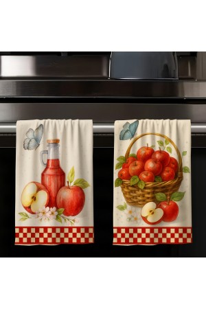 Kırmızı Elma Meyveler Desenli 2 li Set Dekoratif Yıkanabilir Pamuklu Mutfak Fırın El Havlusu Kırmızı Elma Meyveler Desenli 2 li Set Dekoratif Yıkanabilir Pamuklu Mutfak Fırın El Havlusu
