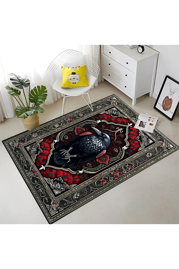 Gotik Karga Desenli Dokuma Şönil Kilim Halı Yıkanabilir Salon Oturma Odası Mutfak Halısı