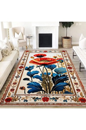 Gelincik Desenli Dokuma Şönil Kilim Halı Yıkanabilir Salon Oturma Odası Mutfak Halısı Gelincik Desenli Dokuma Şönil Kilim Halı Yıkanabilir Salon Oturma Odası Mutfak Halısı