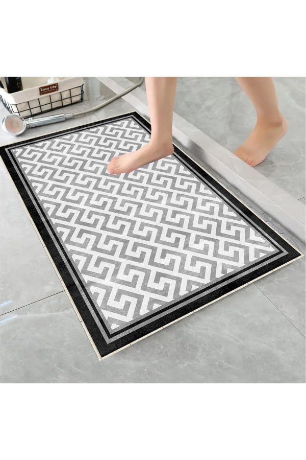 Mavi Eskitme Çizgi Desenli Tekli Banyo Paspas Halısı Kaymaz Yıkanabilir