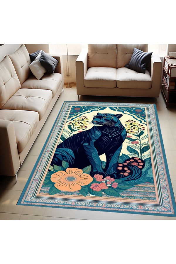 Jaguar Desenli Dokuma Şönil Kilim Halı Yıkanabilir Salon Oturma Odası Mutfak Halısı