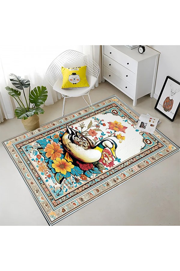 Sevimli Ördek Desenli Dokuma Şönil Kilim Halı Yıkanabilir Salon Oturma Odası Mutfak Halısı