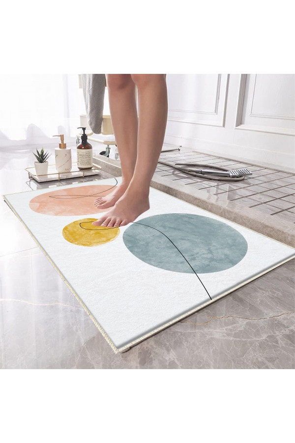 Renkli Minimal Desenli Tekli Banyo Paspas Halısı Kaymaz Yıkanabilir