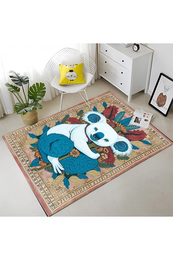 Retro Koala Desenli Dokuma Şönil Kilim Halı Yıkanabilir Salon Oturma Odası Mutfak Halısı
