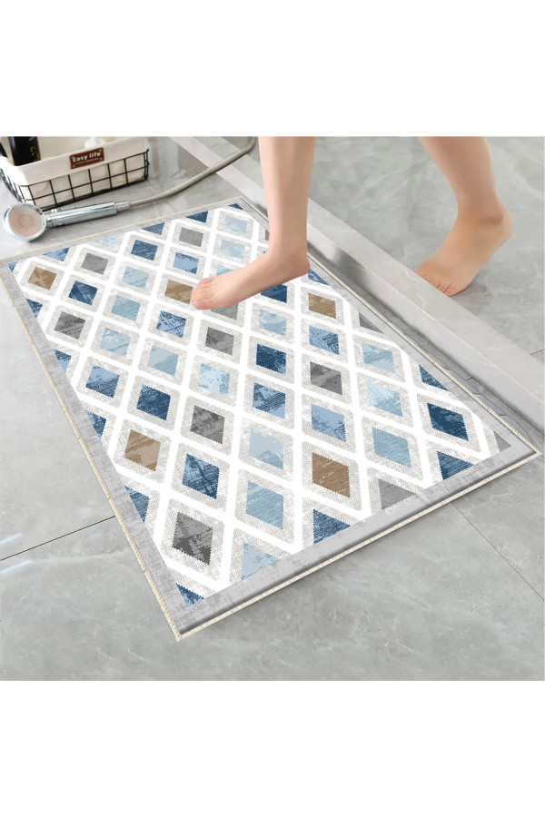 Gri Beyaz Retro Desenli Tekli Banyo Paspas Halısı Kaymaz Yıkanabilir Gri Beyaz Retro Desenli Tekli Banyo Paspas Halısı Kaymaz Yıkanabilir