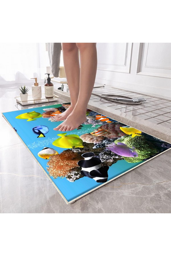 Akvaryum Balıklar Desenli Tekli Banyo Paspas Halısı Kaymaz Yıkanabilir Akvaryum Balıklar Desenli Tekli Banyo Paspas Halısı Kaymaz Yıkanabilir