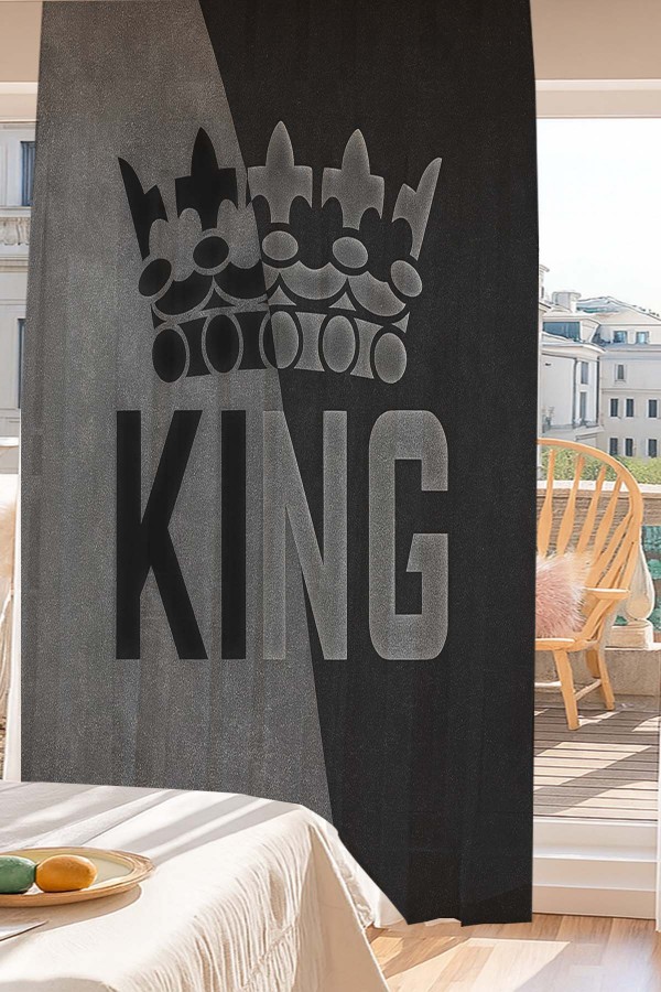 King Kral Gri Desenli Dijital Baskı Fon Perde Salon Mutfak Yatak Odası 140x260cm