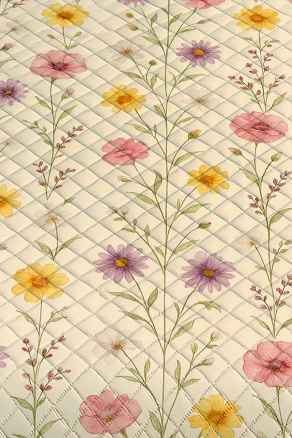 Renkli Çiçekler Desenli Çift Kişilik Pike Takımı Yatak Örtüsü Renkli Çiçekler Desenli Çift Kişilik Pike Takımı Yatak Örtüsü