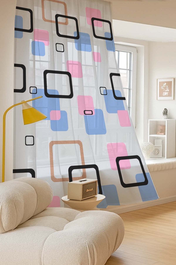 Mavi Pembe Geometrik Desenli Dijital Baskı Fon Perde Salon Mutfak Yatak Odası 140x260cm Mavi Pembe Geometrik Desenli Dijital Baskı Fon Perde Salon Mutfak Yatak Odası 140x260cm