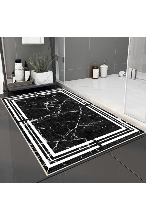 Mavi Sarı Karolar Desenli Tekli Banyo Paspas Halısı Kaymaz Yıkanabilir