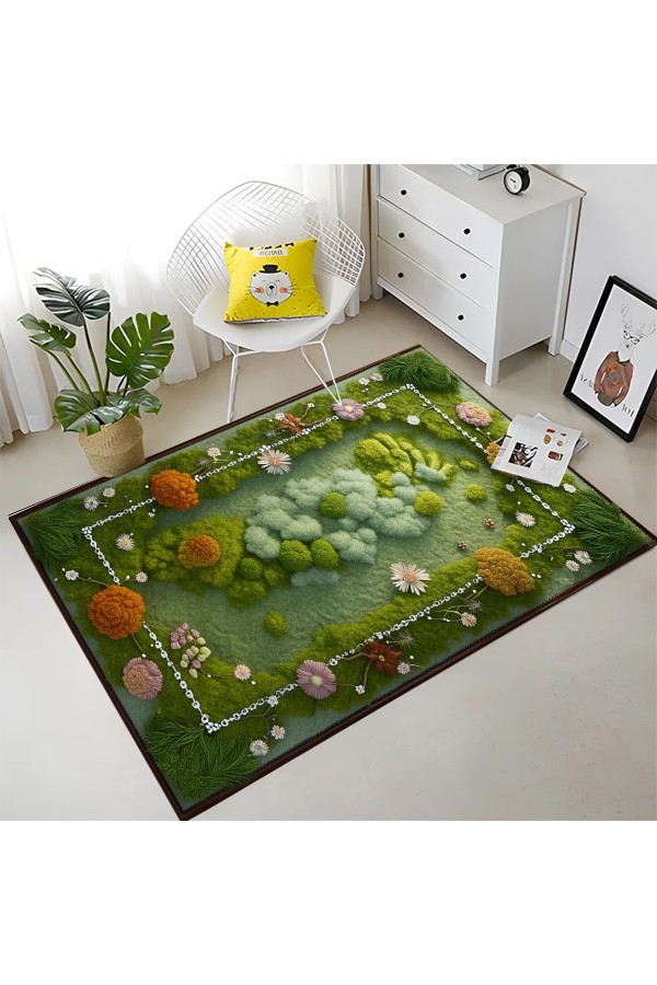 Moss Çimen Desenli Dokuma Şönil Kilim Halı Yıkanabilir Salon Oturma Odası Mutfak Halısı