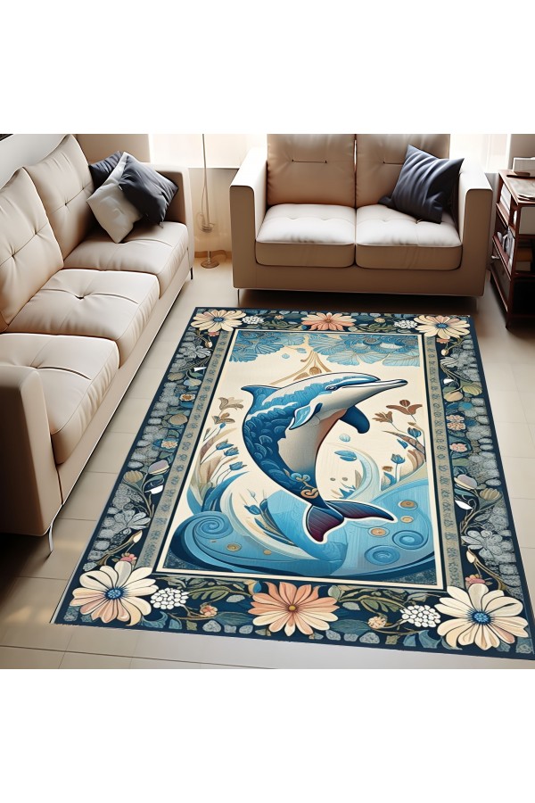 Yunus Denizci Marin Desenli Dokuma Şönil Kilim Halı Yıkanabilir Salon Oturma Odası Mutfak Halısı