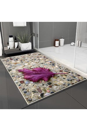 Mor Yaprak Desenli Tekli Banyo Paspas Halısı Kaymaz Yıkanabilir Mor Yaprak Desenli Tekli Banyo Paspas Halısı Kaymaz Yıkanabilir