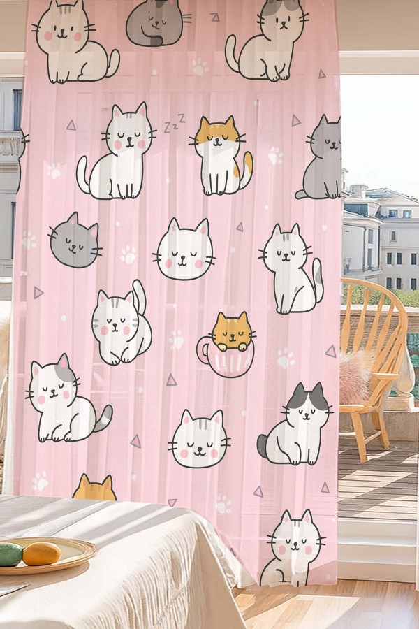 Pembe Sevimli Kediler Desenli Dijital Baskı Fon Perde Salon Mutfak Yatak Odası 140x260cm Pembe Sevimli Kediler Desenli Dijital Baskı Fon Perde Salon Mutfak Yatak Odası 140x260cm