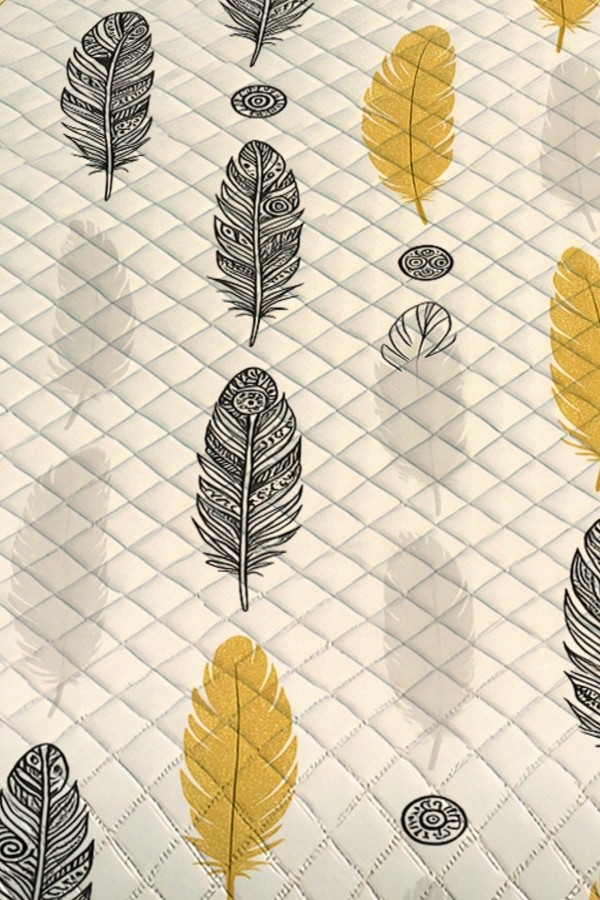 Sarı Gri Etnik Tüyler Desenli Çift Kişilik Pike Takımı Yatak Örtüsü Sarı Gri Etnik Tüyler Desenli Çift Kişilik Pike Takımı Yatak Örtüsü