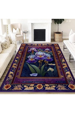 Mor Çiçek Desenli Dokuma Şönil Kilim Halı Yıkanabilir Salon Oturma Odası Mutfak Halısı Mor Çiçek Desenli Dokuma Şönil Kilim Halı Yıkanabilir Salon Oturma Odası Mutfak Halısı