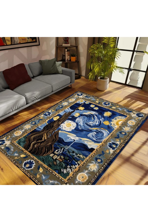 Van Gogh Yıldızlı Geceler Tablo Desenli Dokuma Şönil Kilim Halı Yıkanabilir Salon Oturma Odası Mutfak Halısı Van Gogh Yıldızlı Geceler Tablo Desenli Dokuma Şönil Kilim Halı Yıkanabilir Salon Oturma Odası Mutfak Halısı